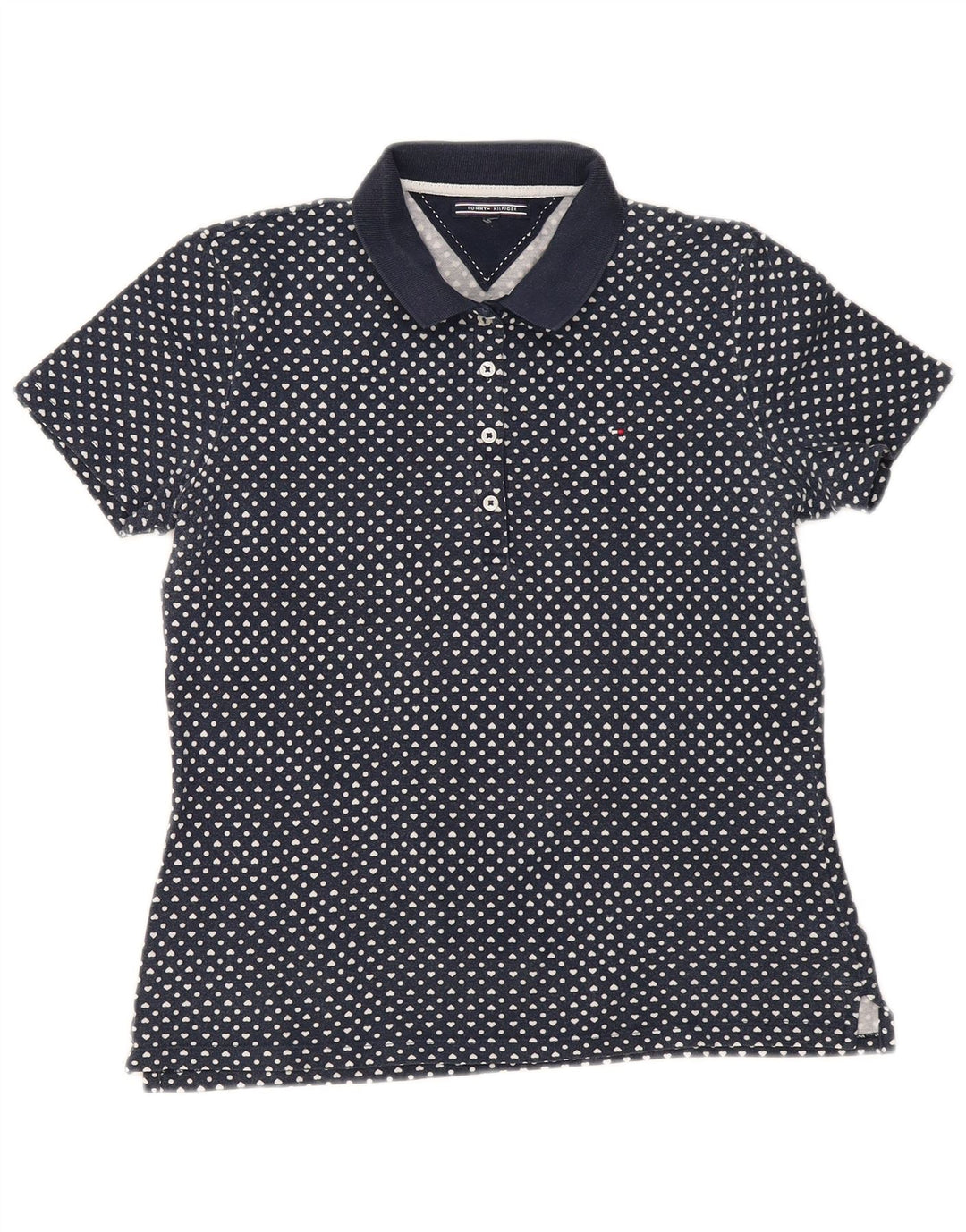 TOMMY HILFIGER Polo Femme UK 12 Medium Navy Blue Spotted