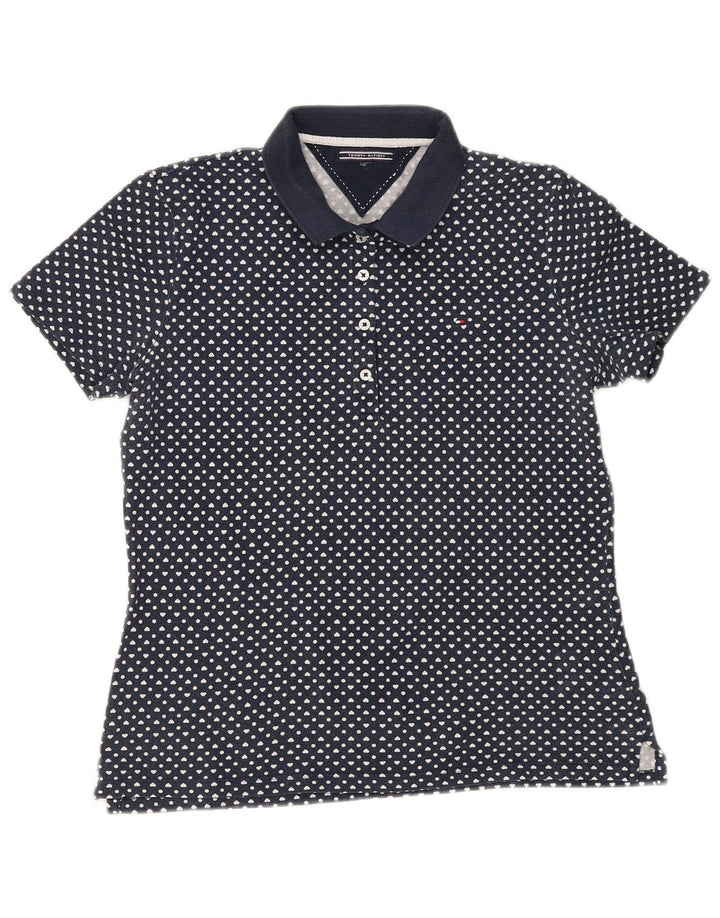 TOMMY HILFIGER Polo Femme UK 12 Medium Navy Blue Spotted