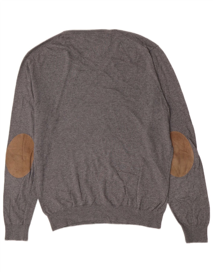 Massimo Dutti Pull col V pour homme en coton gris Taille L
