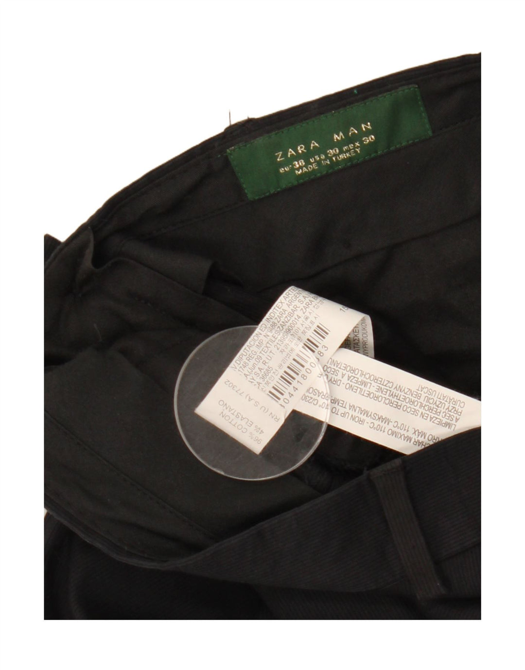 ZARA Pantalon Chino Droit Homme EU 38 Small W30 L28 Coton Noir