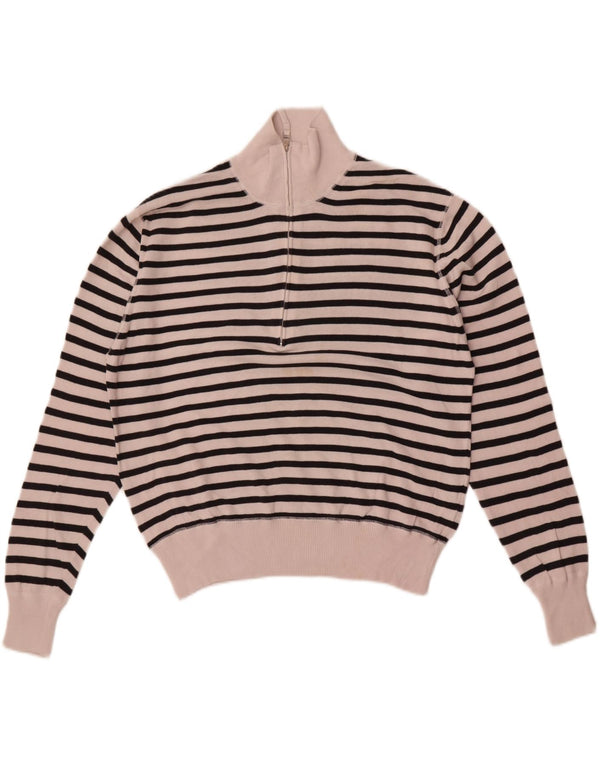 Slam Pull col zippé pour femme UK 14 en coton rayé blanc moyen