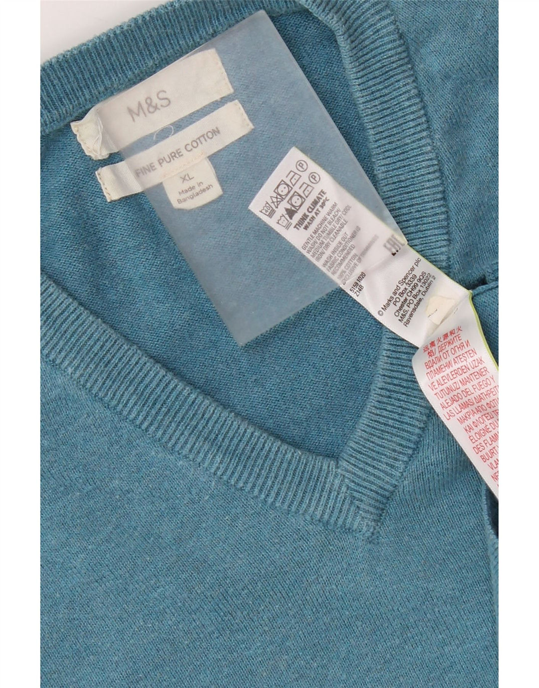 Marks & Spencer Pull col V pour homme XL en coton bleu