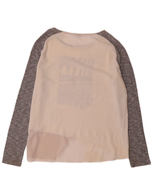 Zara Womens Graphic Top Manches Longues UK 16 Large Blanc Colorblock