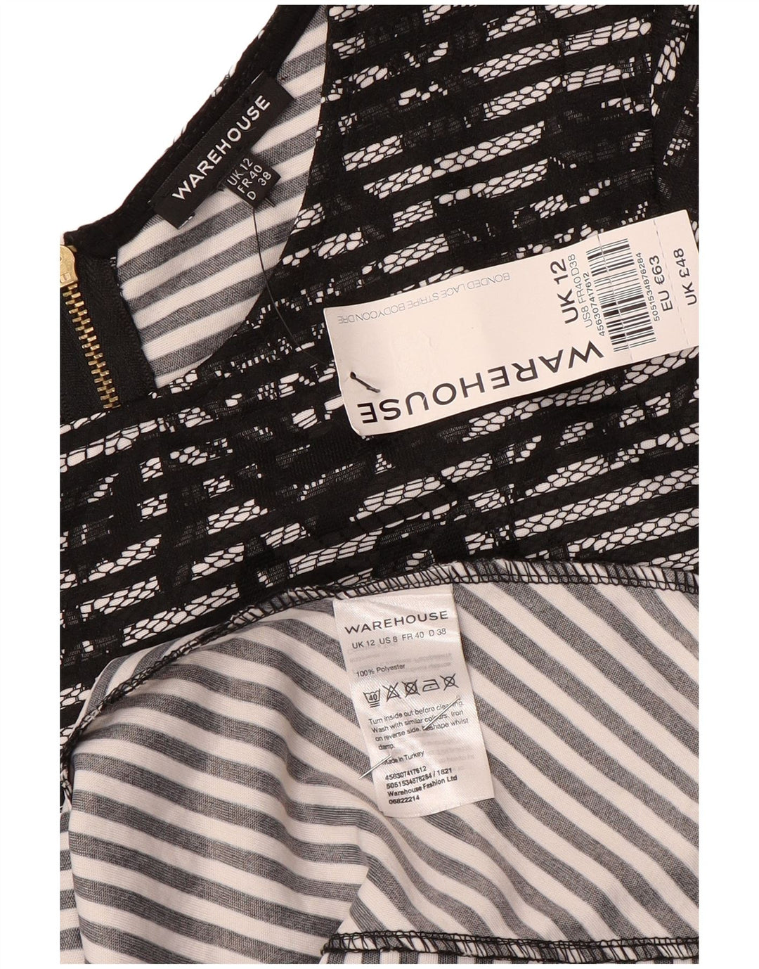 Warehouse Robe moulante pour femme UK 42 Medium Noir Floral Polyester