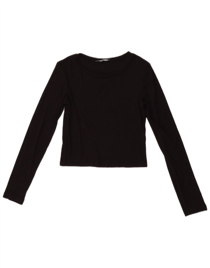 Zara Womens Crop Top Manches Longues UK 8 Petit Noir