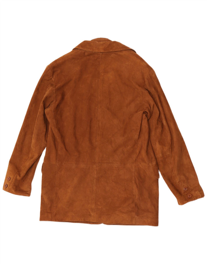 vintage Homme 3 Boutons Blazer En Daim Veste IT 48 Cuir Marron Moyen