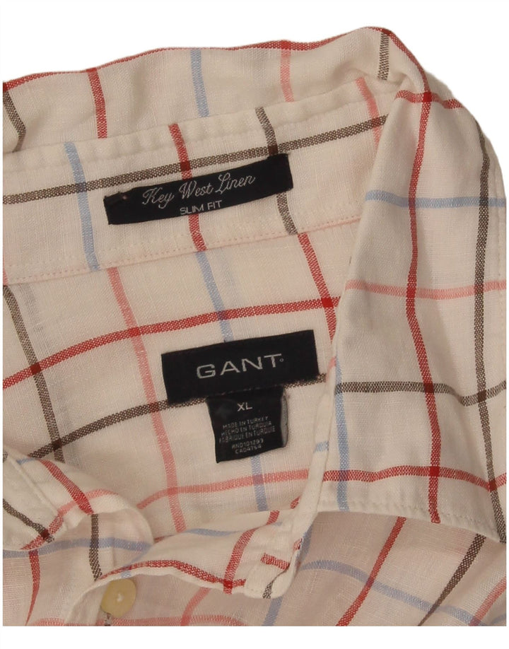 Gant Chemise Slim Fit XL Blanc Carreaux Lin
