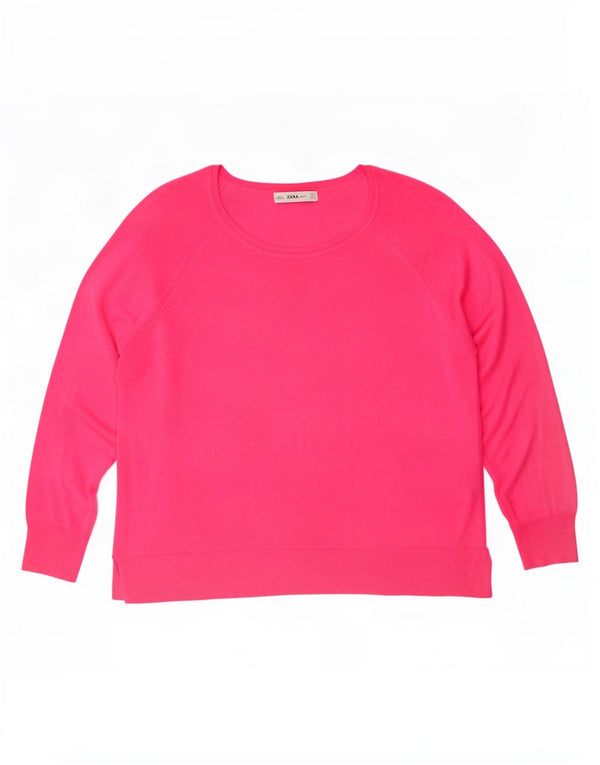 Zara Pull surdimensionné à col bateau pour femme UK 16 Large Viscose Rose
