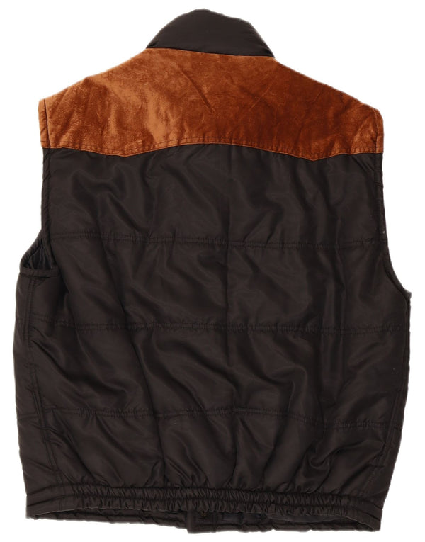 vintage Mens Rembourré Gilet UK 40 Grand Noir Colourblock Polyester