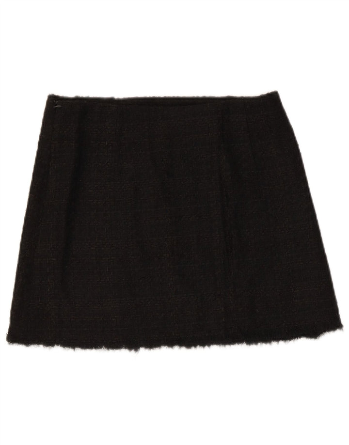 Zara Femme Mini Jupe Petit W26 Acrylique À Carreaux Noir