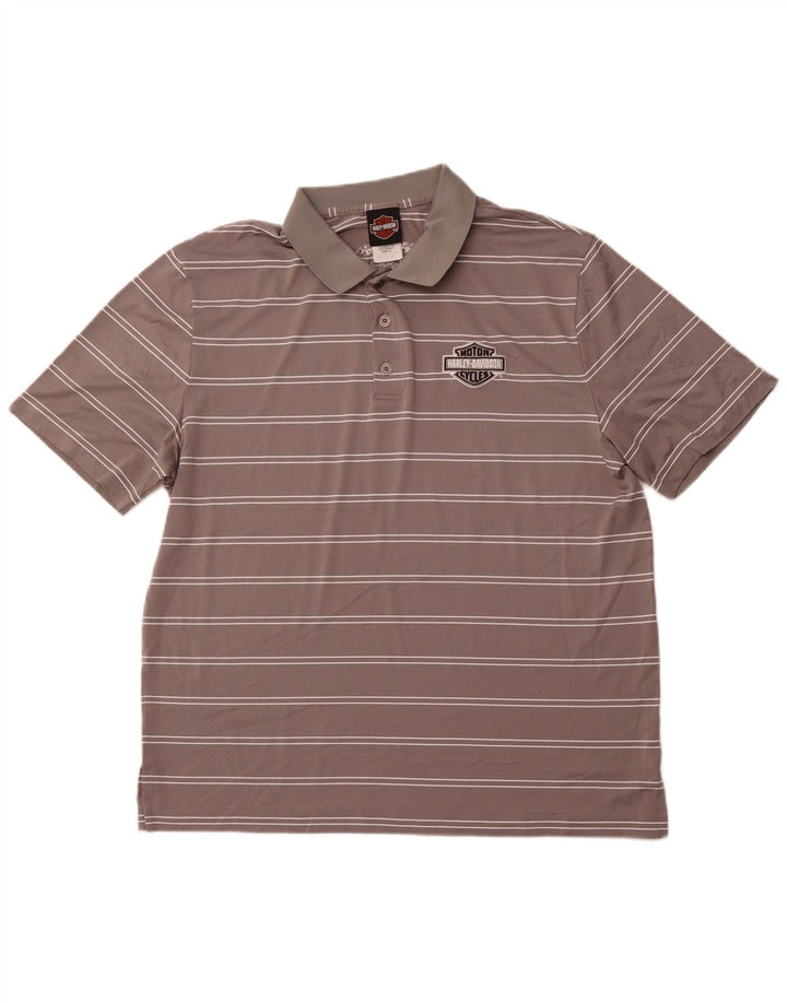 HARLEY DAVIDSON Polo Homme XL Gris Rayé Polyester
