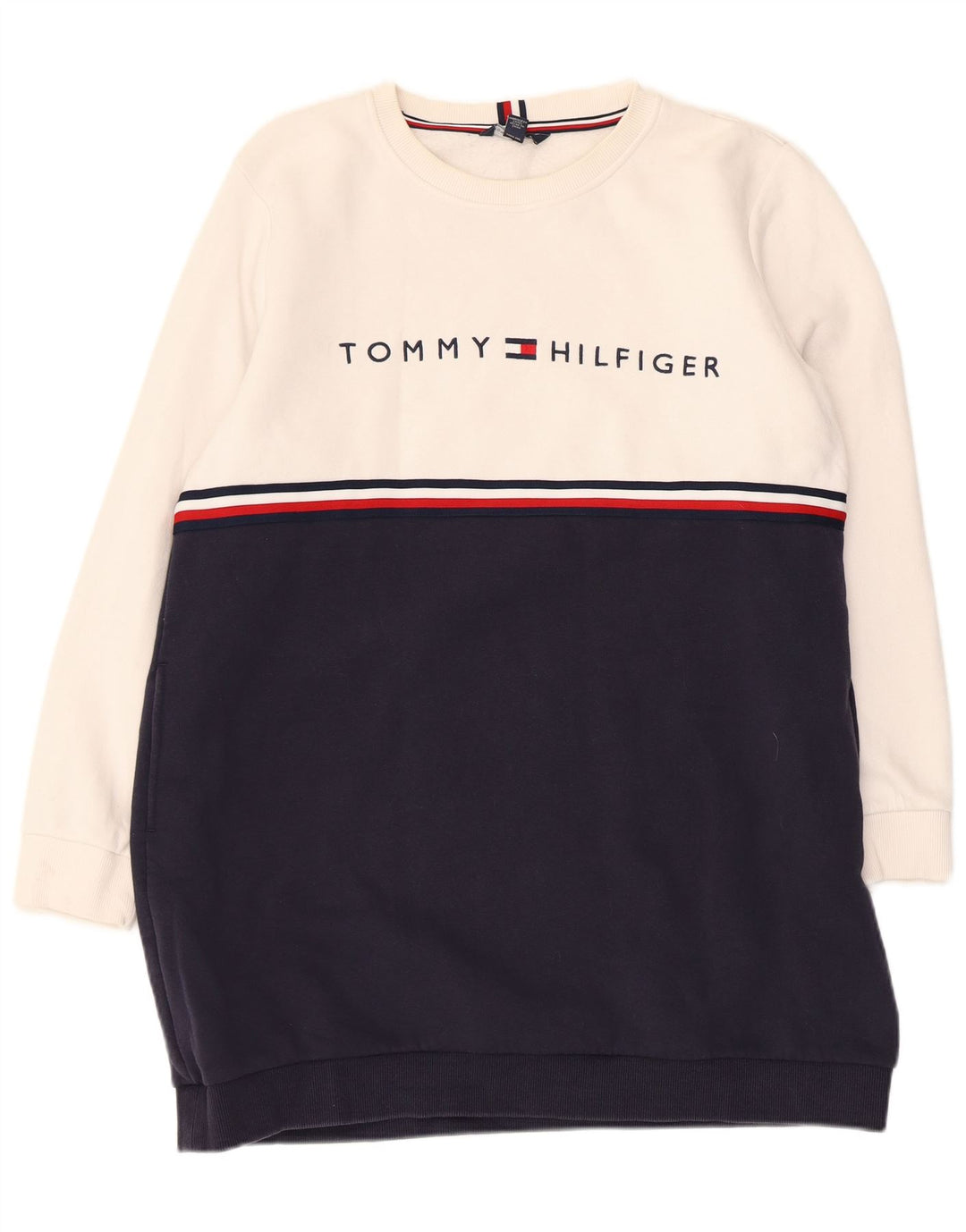 TOMMY HILFIGER Robe pull graphique pour femme UK 16 Large White Colourblock