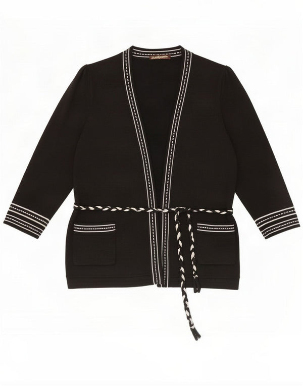 Vintage Womens Cardigan Sweater UK 16 Large Black Colourblock