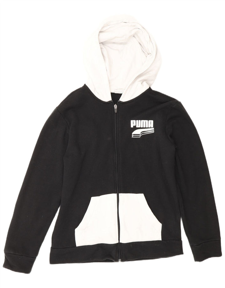 PUMA Boys Graphic Zip Hoodie Sweater 14-15 Years Large Black Colourblock