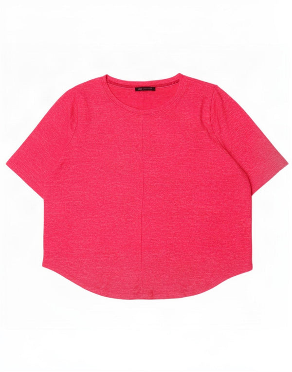 Marks & Spencer T-Shirt Femme Top UK 20 2XL Viscose Mouchetée Rose