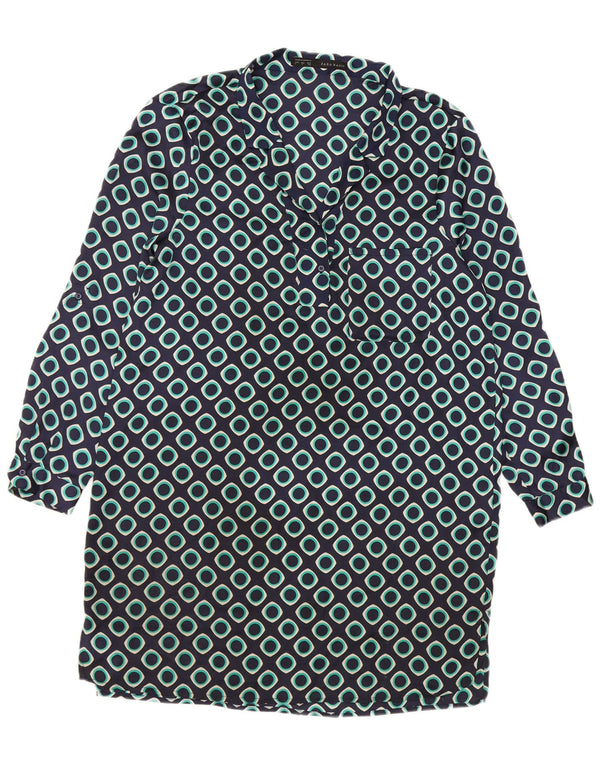 Zara Robe droite à manches longues pour femme UK 16 Large Bleu marine géométrique