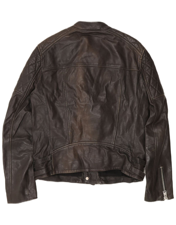 All Saints Veste de motard en cuir pour homme UK 40 Large Cuir Noir