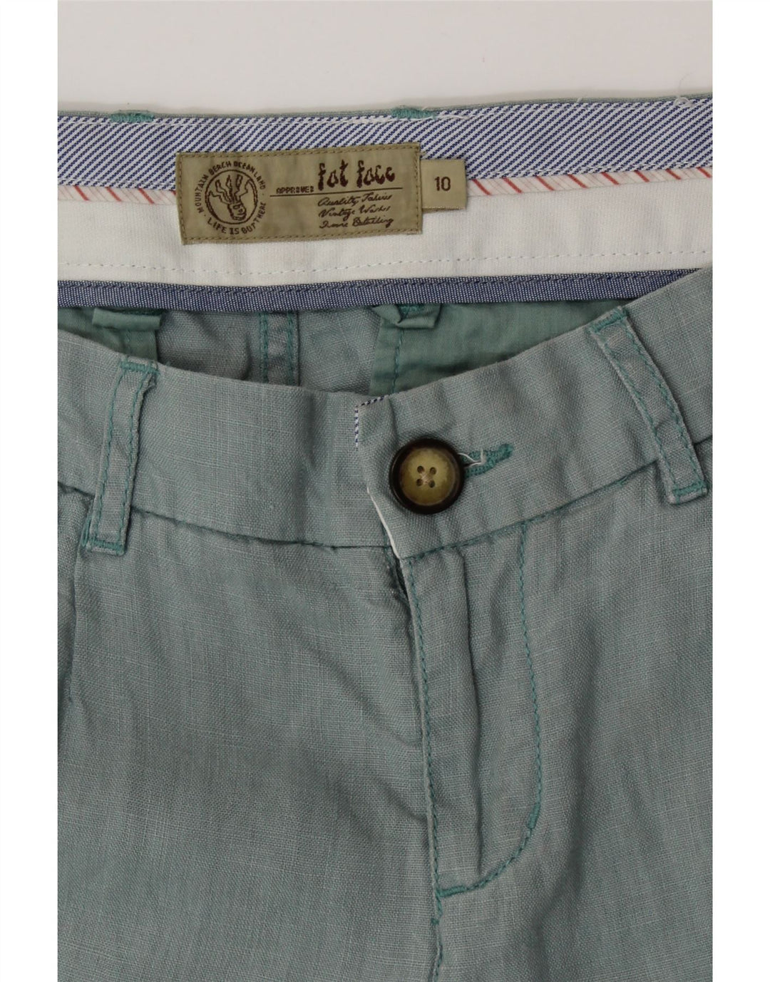 FAT FACE Pantalon décontracté droit pour femme UK 10 Small W32 L25 Lin vert