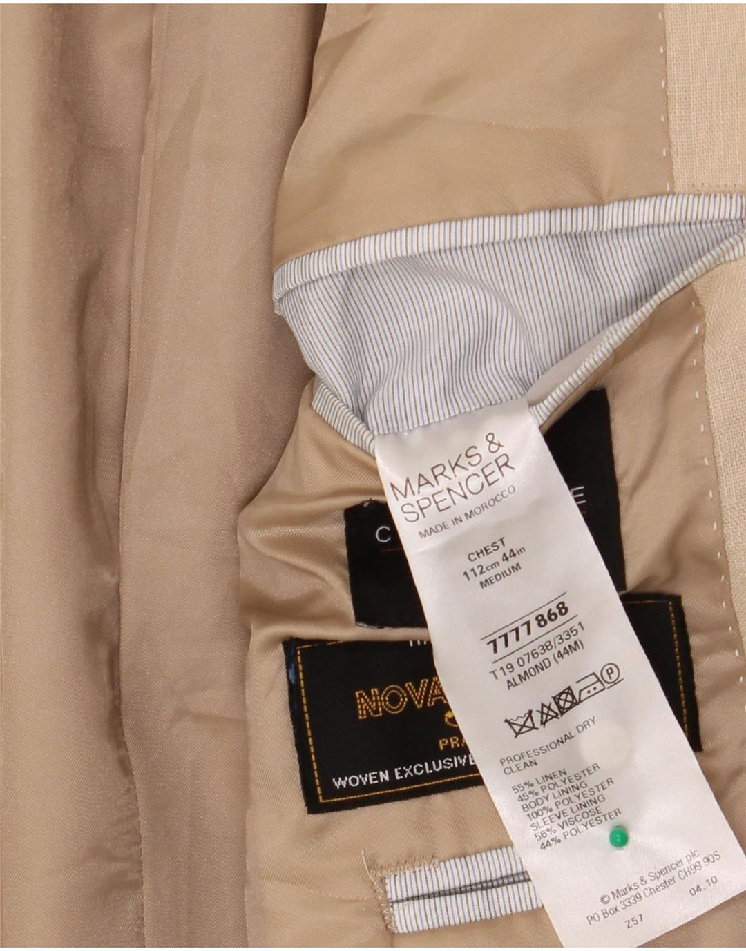 Marks & Spencer Veste blazer à 2 boutons pour homme UK 44 XL Beige Lin