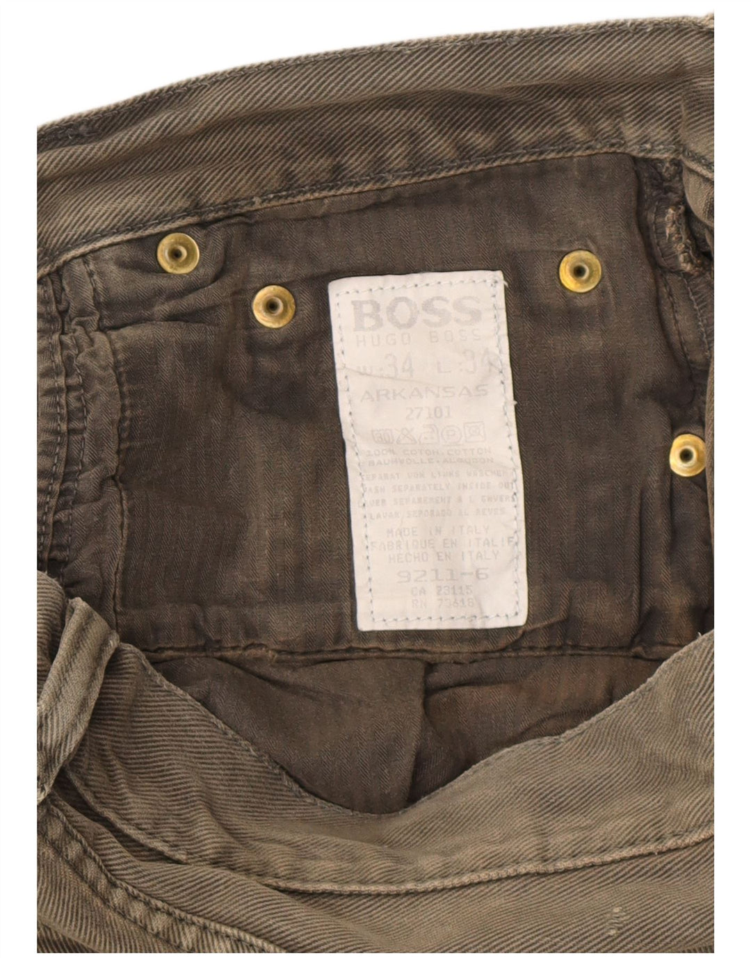 HUGO BOSS Jean Droit Arkansas Homme W34 L34 Kaki Coton