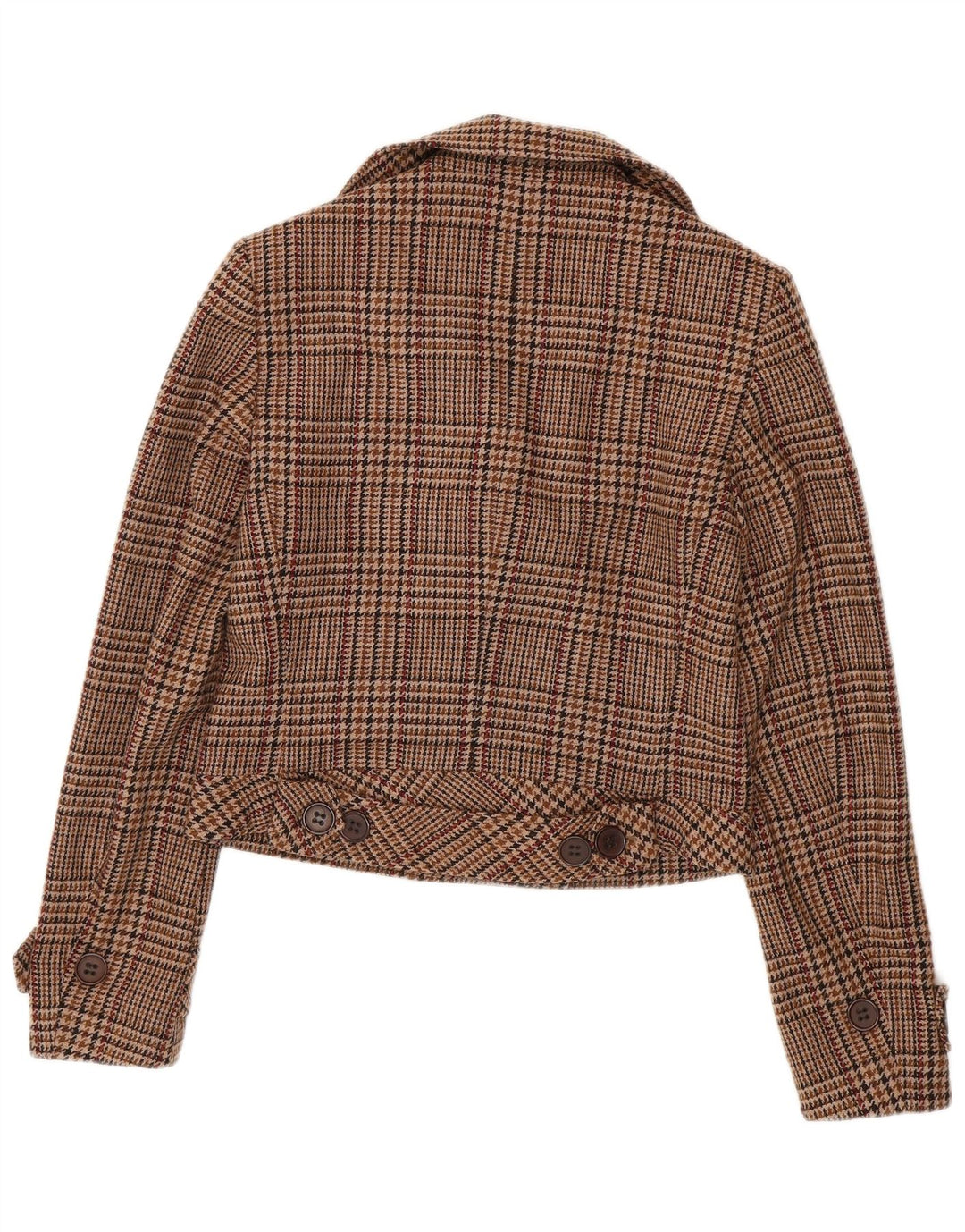 Mexx Caban court pour femme UK 14 Large Marron Pied-de-poule Laine vierge