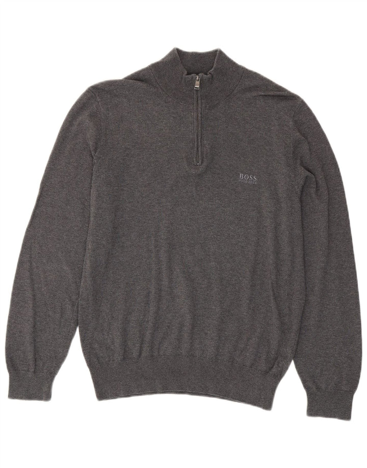 HUGO BOSS Pull à col zippé pour homme Petit gris Coton