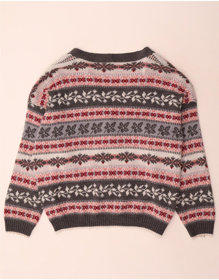 vintage Femmes Surdimensionné Cardigan Pull UK 14 Moyen Gris Rayé Acrylique