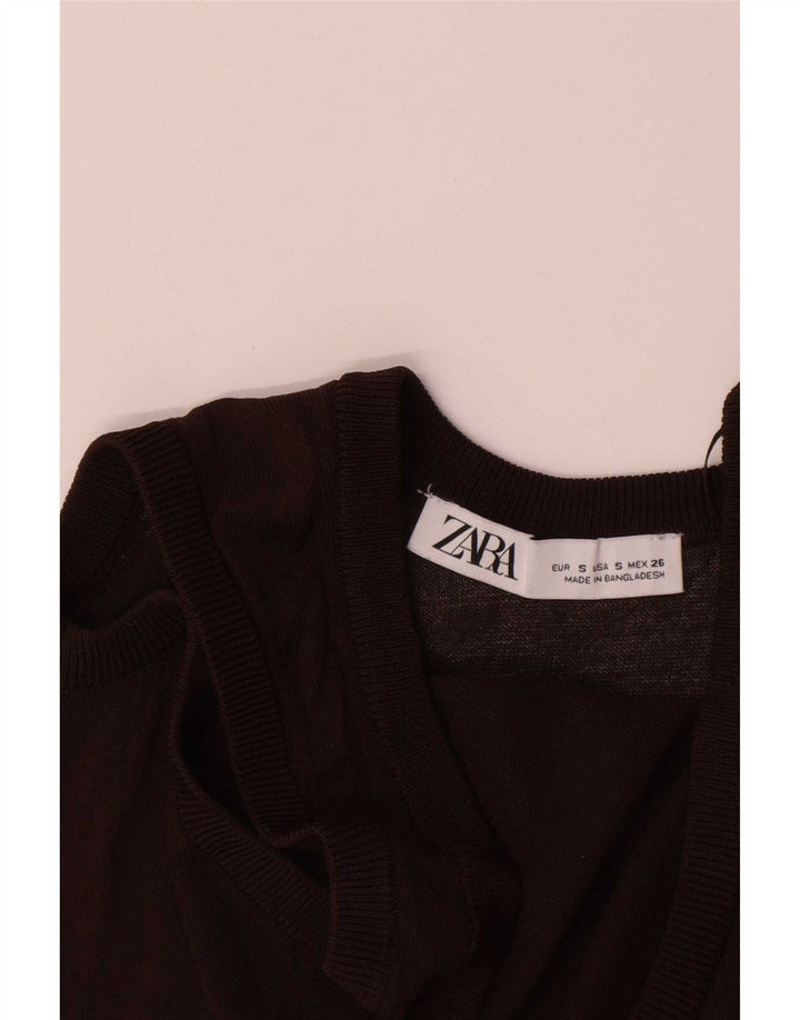 Zara Femme Débardeur UK 8 Small Marron Viscose