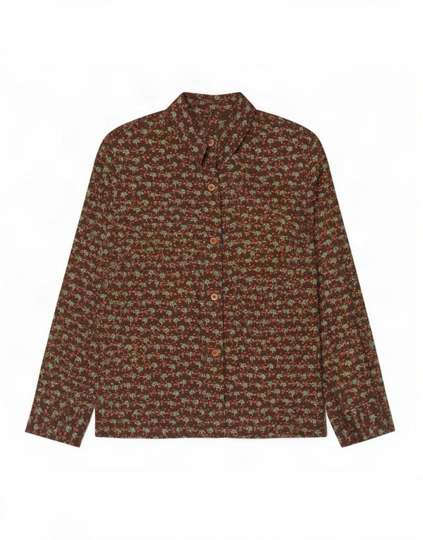 chemise femme vintage UK 16 Grand Brun Floral