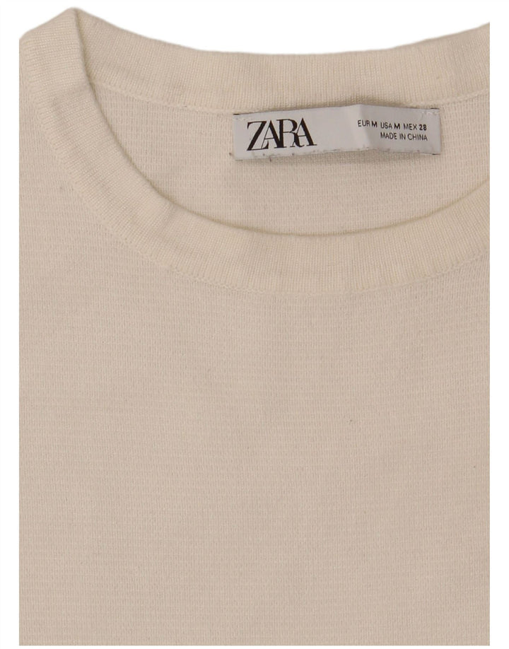 Zara Womens Crop T-Shirt Top UK 12 Medium Blanc Colorblock