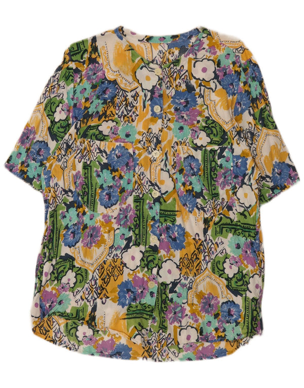 vintage Femme Chemise À Manches Courtes Blouse UK 14 Grand Floral Multicolore