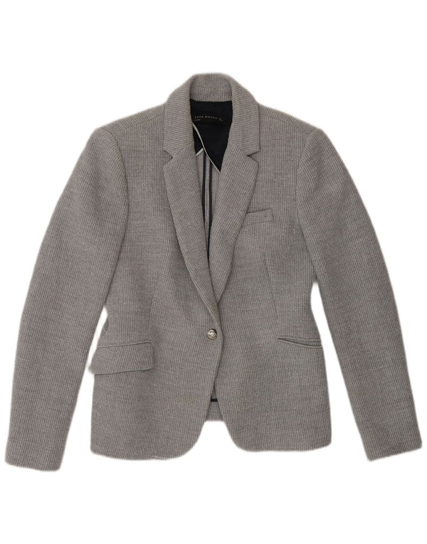 Zara Womens 1 Button Blazer Jacket UK 16 Large Gris Polyester