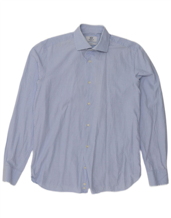 Boggi Mens Milano Custom Fit Chemise Taille 39 15 1/2 Vichy Bleu Moyen