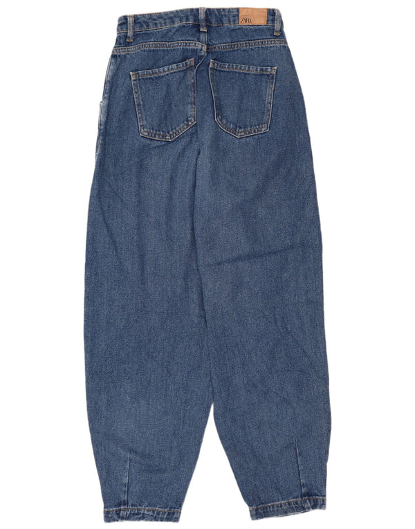 Zara Femme Ballon Taille Haute Jean Fuselé EU 34 2XS W24 L26 Bleu Coton