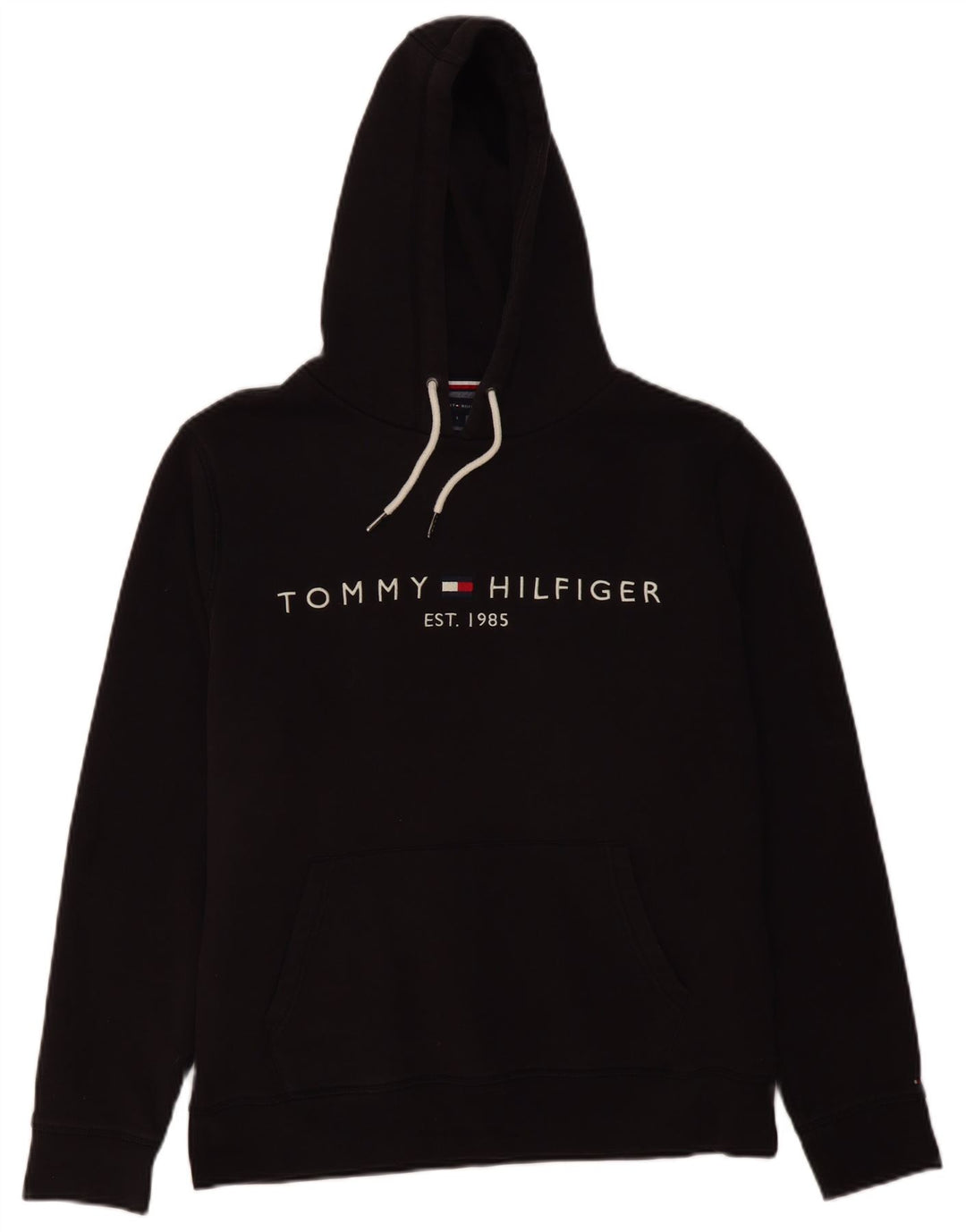 TOMMY HILFIGER Pull à capuche graphique pour homme Grand coton noir