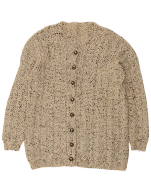 vintage Femme Cardigan Pull UK 16 Grand Beige Moucheté
