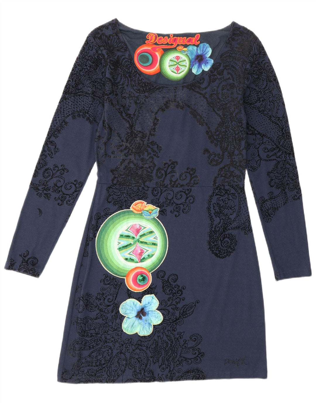 Desigual Robe droite graphique à manches longues pour femme Bleu moyen en viscose florale