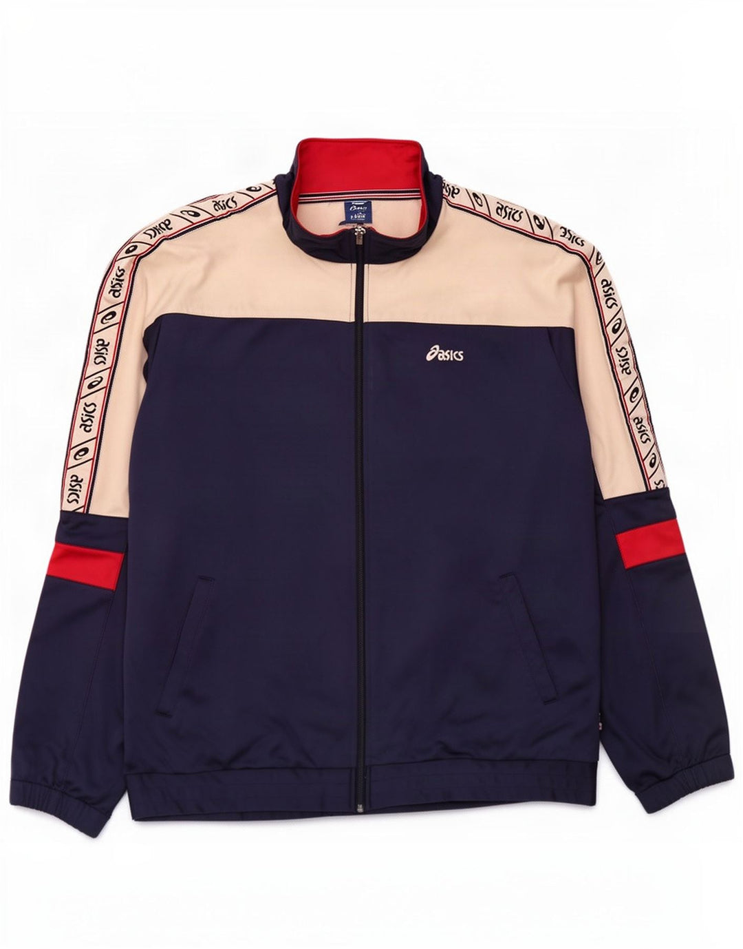 Asics Veste de survêtement graphique pour homme 2XL Bleu marine Colourblock Polyamide