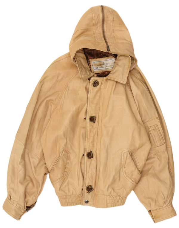 veste en faux cuir à capuche surdimensionnée femme vintage EU 34 XS Viscose Beige