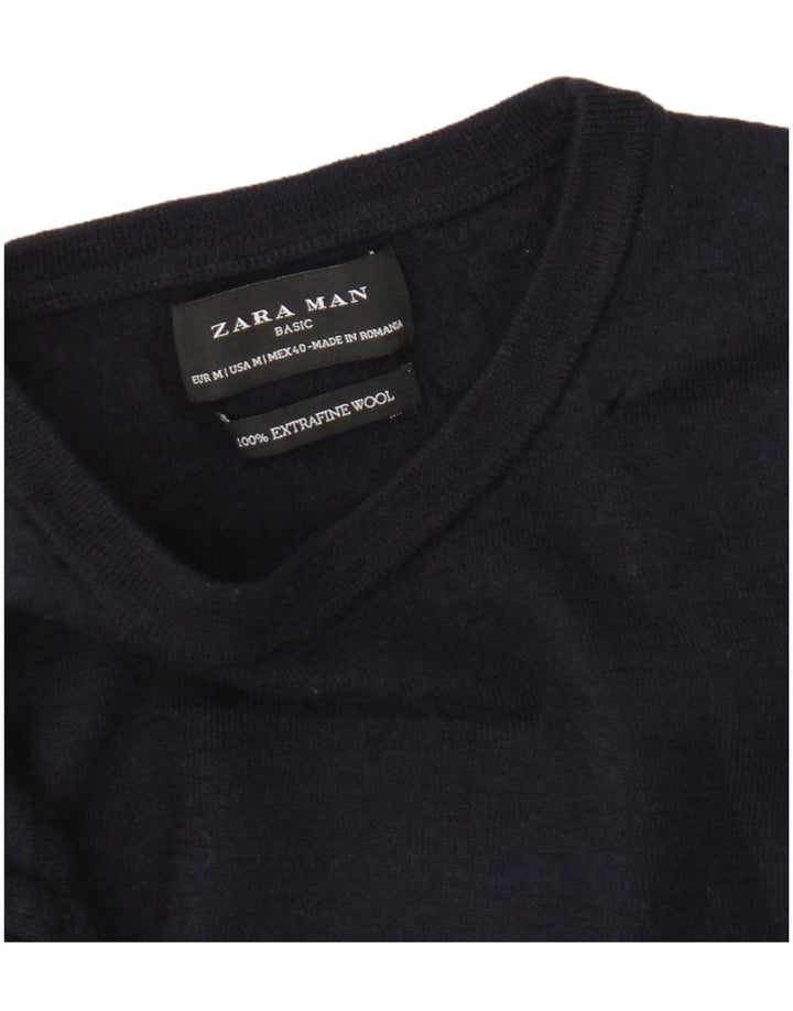 Zara Pull à col rond en laine bleu marine moyen pour homme