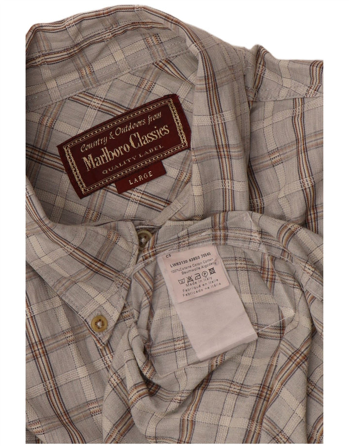 Marlboro Classics Chemise Homme Grand Carreau Gris Coton