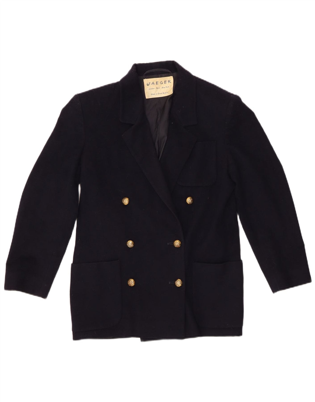 Jaeger Veste blazer à double boutonnage pour femme UK 6 XS Bleu marine Laine vierge