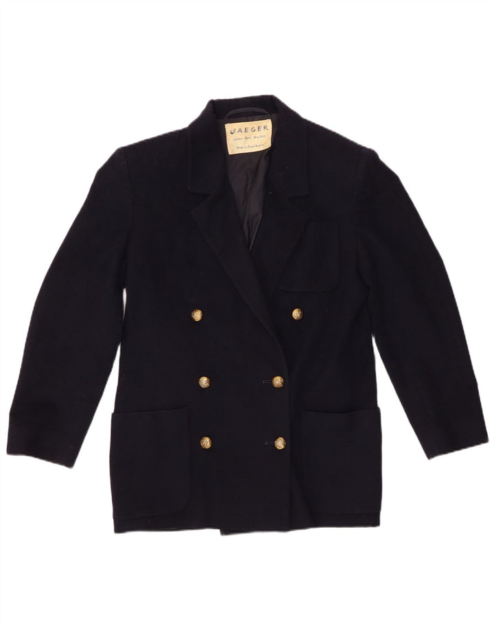 Jaeger Veste blazer à double boutonnage pour femme UK 6 XS Bleu marine Laine vierge