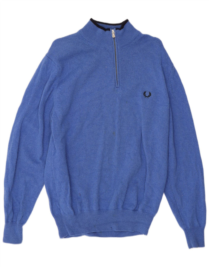Fred Perry Pull Col Zippé Homme Bleu Moyen Laine