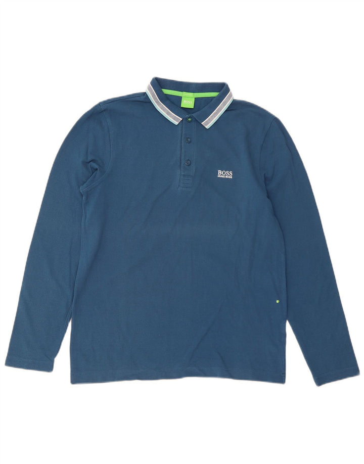 HUGO BOSS Polo à manches longues coupe classique pour hommes, petit bleu