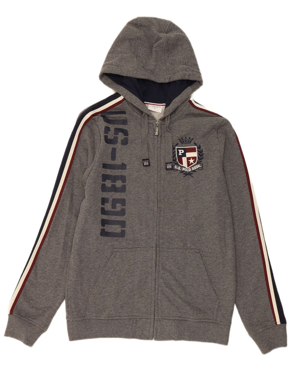 US Polo Assn Pull à capuche zippé graphique pour homme Petit gris moucheté