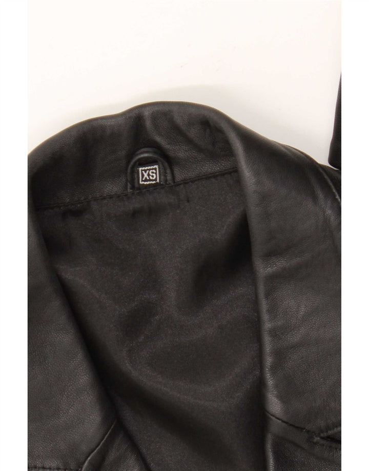 vintage Femme 3 Boutons Veste Blazer En Cuir UK 6 XS Noir