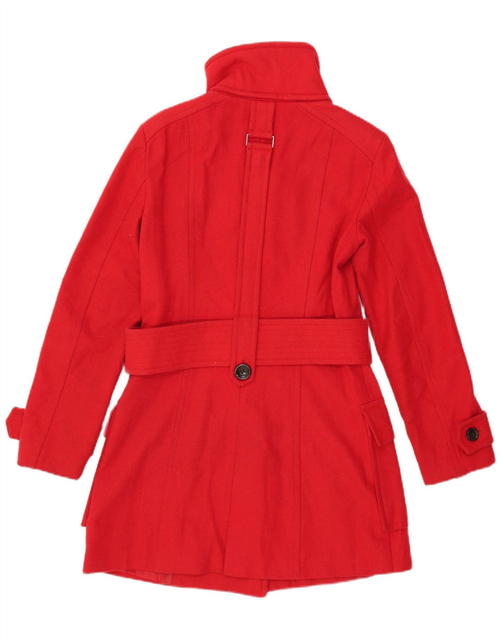 ZARA Femme Pardessus UK 12 Laine Rouge Moyen