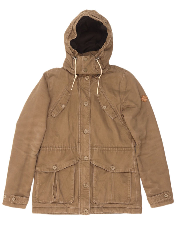O'Neill Womens Hooded Parka Jacket UK 14 Medium Beige Cotton