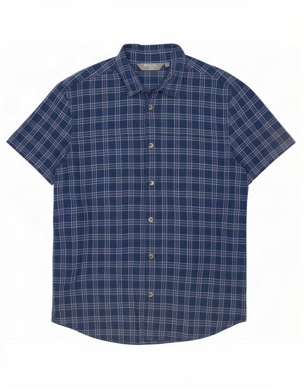 Mountain Warehouse Mens Short Sleeve Shirt XL Navy Blue Check Cotton